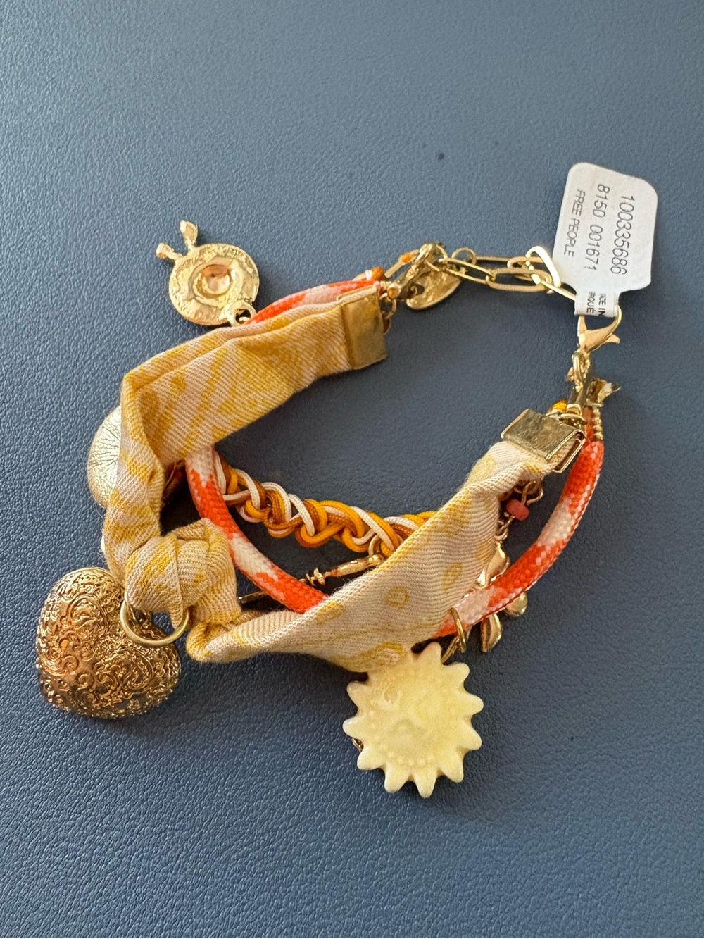 Free People NWT High Noon Orange Yellow Charm Adjustable Anklet Beach Boho - Picture 3 of 7